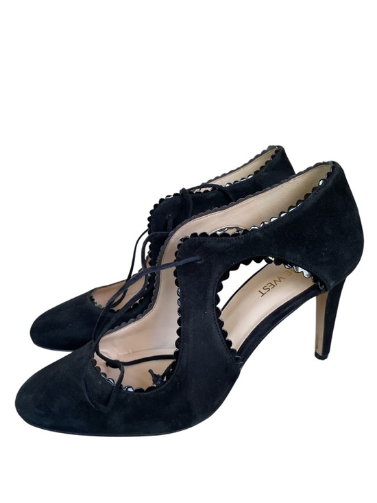 Nine West Shoes - Nine West Hypatia Black Suede Scalloped Lace-Up Mary Jane Heels - Size 8